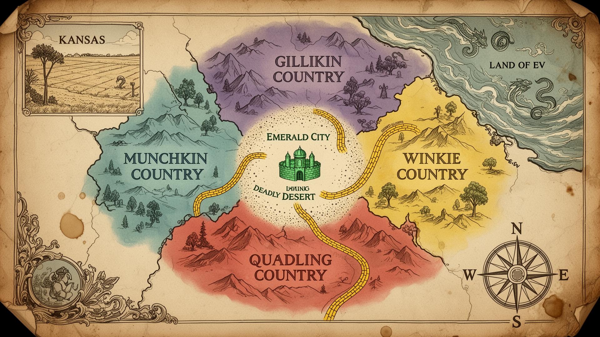 Vintage illustrated map of the Land of Oz